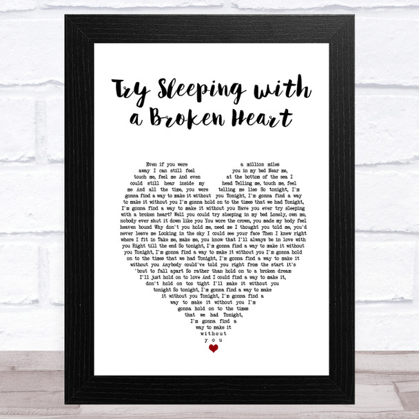 Alicia Keys Try Sleeping with a Broken Heart White Heart Song Lyric Art Print