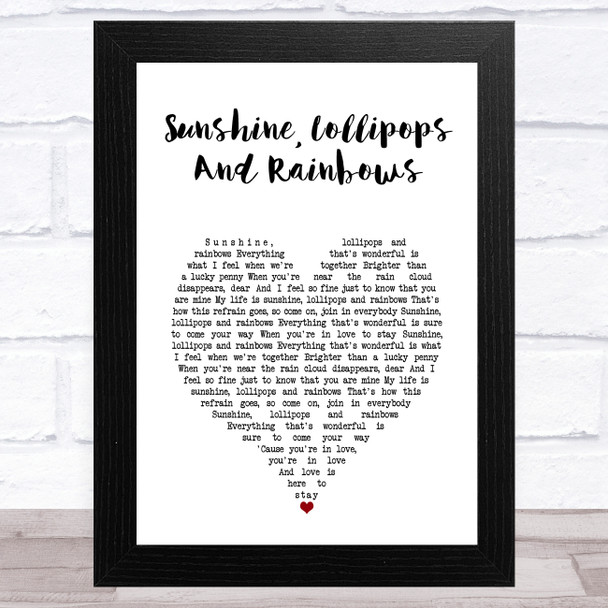 Lesley Gore Sunshine, Lollipops And Rainbows White Heart Song Lyric Art Print