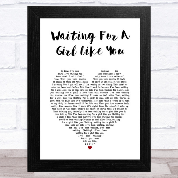 Foreigner Waiting for a Girl Like You White Heart Song Lyric Art Print