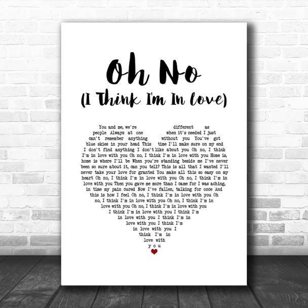 Blossoms Oh No (I Think I'm In Love) White Heart Song Lyric Art Print