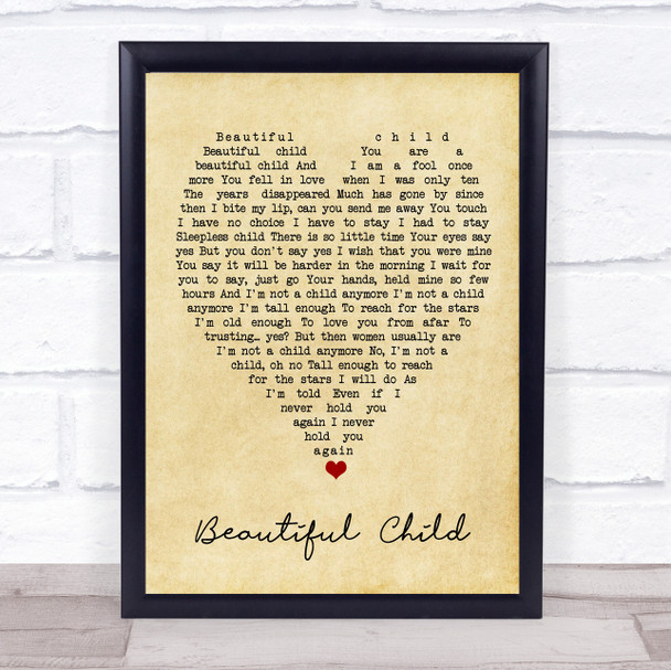 Beautiful Child Fleetwood Mac Vintage Heart Song Lyric Music Wall Art Print