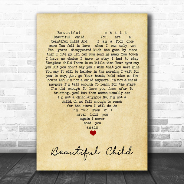 Beautiful Child Fleetwood Mac Vintage Heart Song Lyric Music Wall Art Print