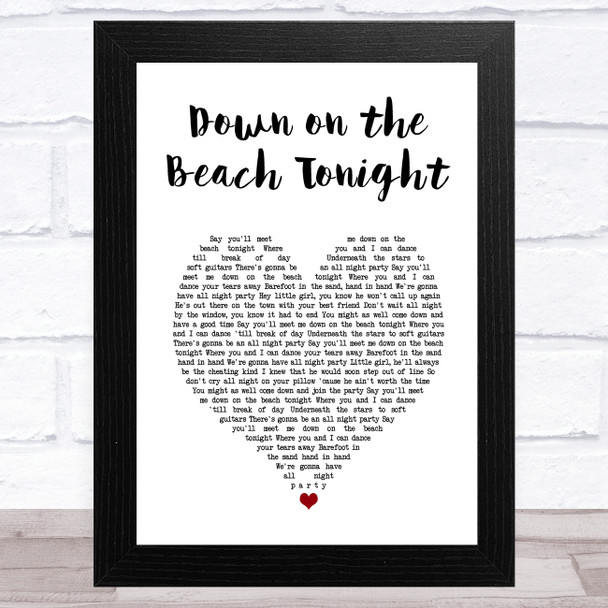 The Drifters Down on the Beach Tonight White Heart Song Lyric Art Print