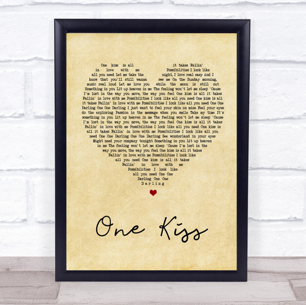 Calvin Harris & Dua Lipa One Kiss Vintage Heart Song Lyric Music Wall Art Print