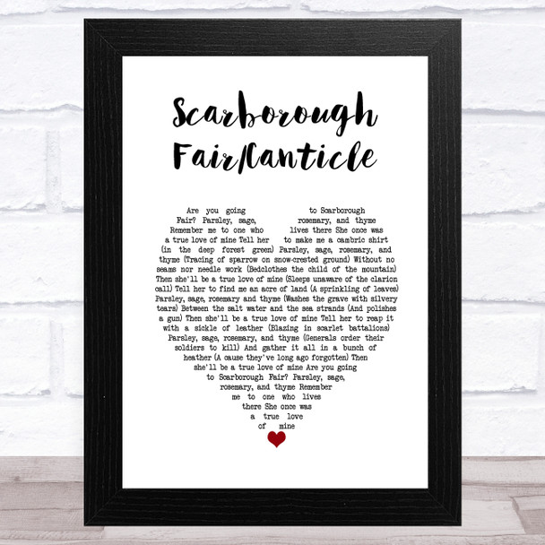 Simon Garfunkel Scarborough FairCanticle White Heart Song Lyric Art Print