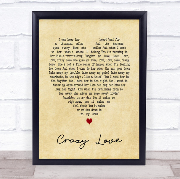 Crazy Love Van Morrison Vintage Heart Song Lyric Music Wall Art Print