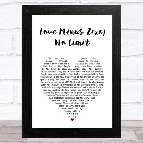 Bob Dylan Love Minus Zero No Limit White Heart Song Lyric Art Print