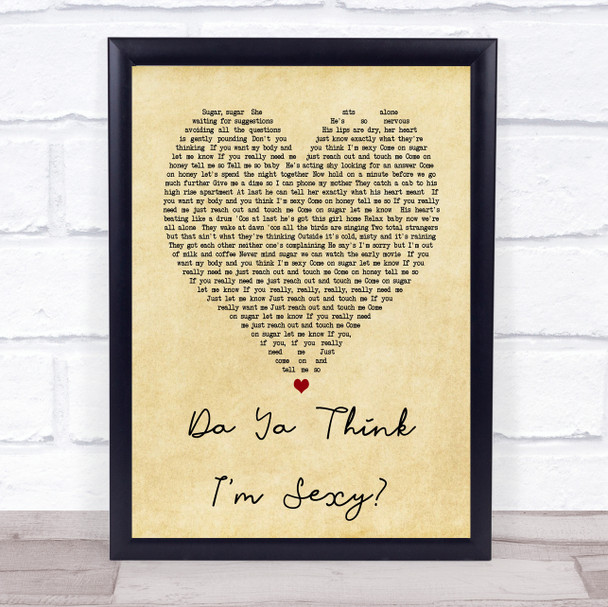 Da Ya Think I'm Sexy Rod Stewart Vintage Heart Song Lyric Music Wall Art Print