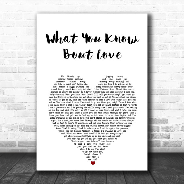 Pop Smoke What You Know Bout Love White Heart Song Lyric Art Print