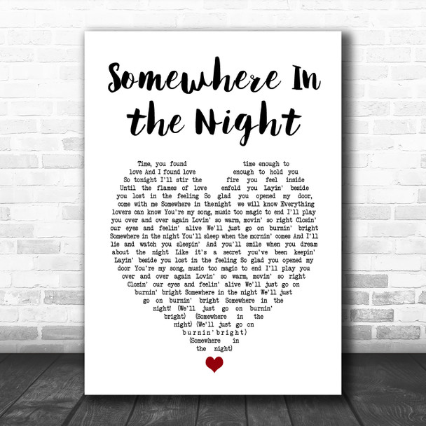 Barry Manilow Somewhere In the Night White Heart Song Lyric Art Print