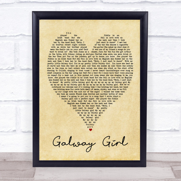 Galway Girl Ed Sheeran Vintage Heart Song Lyric Music Wall Art Print