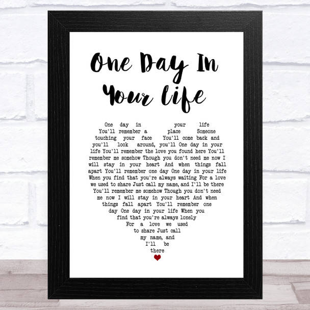 Michael Jackson One Day In Your Life White Heart Song Lyric Art Print