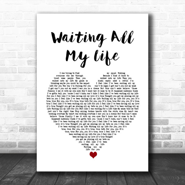 PHB & Jack, Hayla Waiting All My Life White Heart Song Lyric Art Print