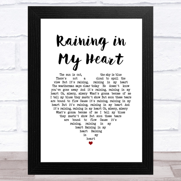 Buddy Holly Raining in My Heart White Heart Song Lyric Art Print