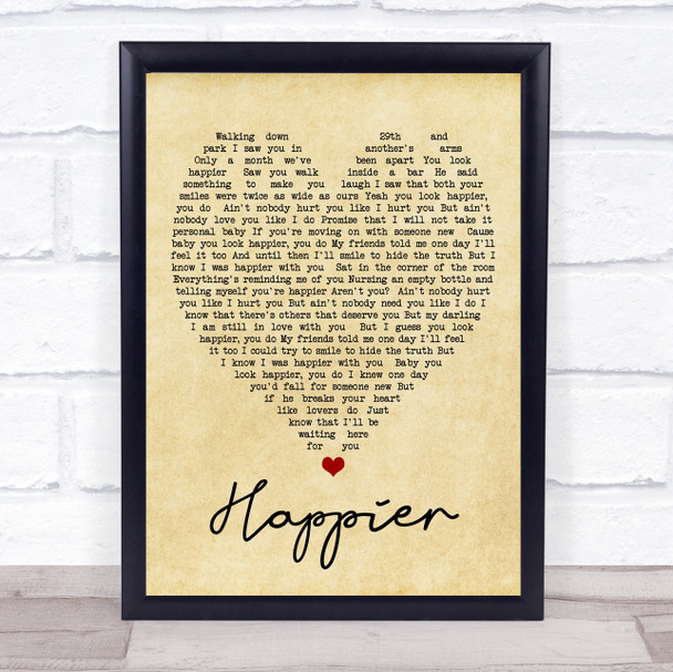 Happier Ed Sheeran Vintage Heart Song Lyric Music Wall Art Print