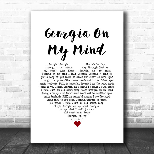 Ray Charles Georgia On My Mind White Heart Song Lyric Art Print