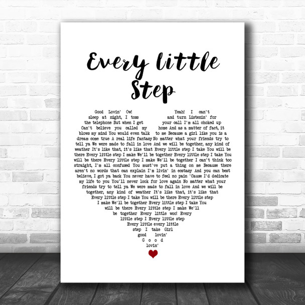 Bobby Brown Every Little Step White Heart Song Lyric Art Print