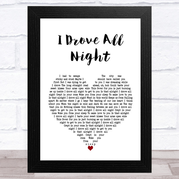 Celine Dion I Drove All Night White Heart Song Lyric Art Print