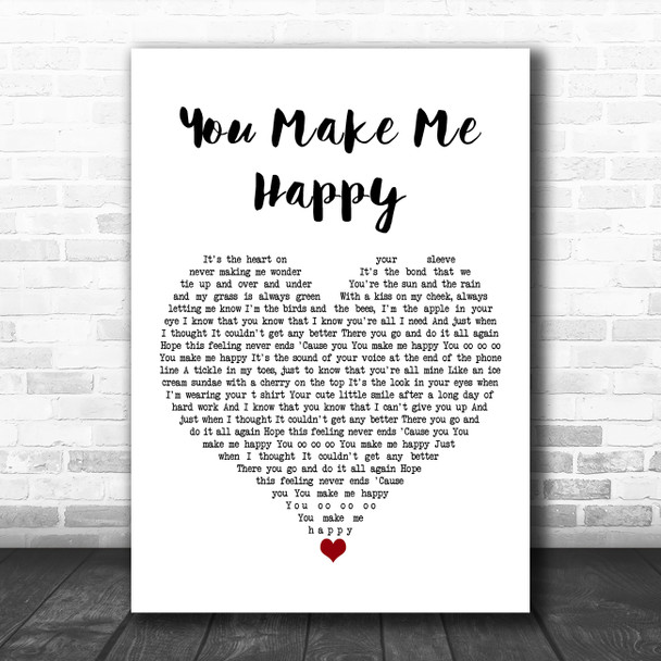 Lindsey Ray You Make Me Happy White Heart Song Lyric Art Print