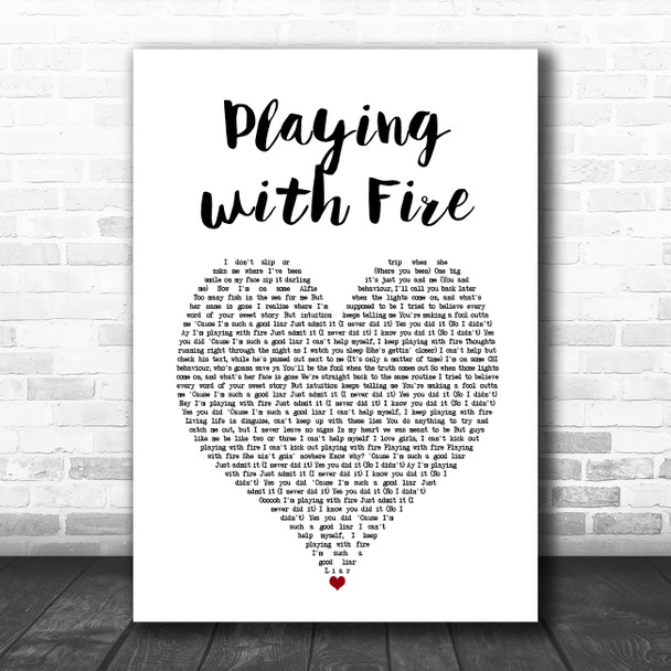 N-Dubz Playing with Fire White Heart Song Lyric Art Print