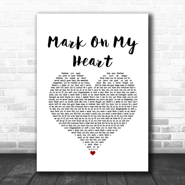Olly Murs Mark On My Heart White Heart Song Lyric Art Print