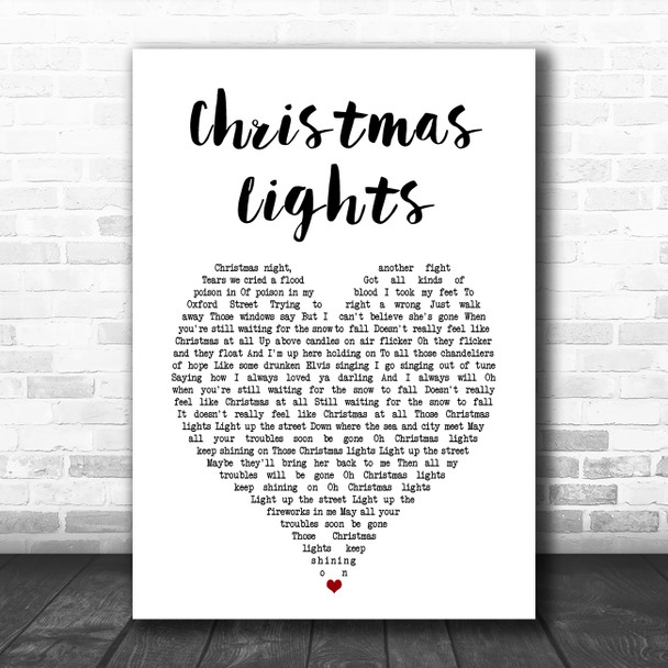 Coldplay Christmas Lights White Heart Song Lyric Art Print