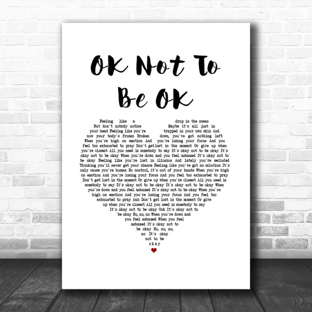 Marshmello & Demi Lovato OK Not To Be OK White Heart Song Lyric Art Print