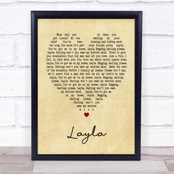 Layla Eric Clapton Vintage Heart Song Lyric Music Wall Art Print