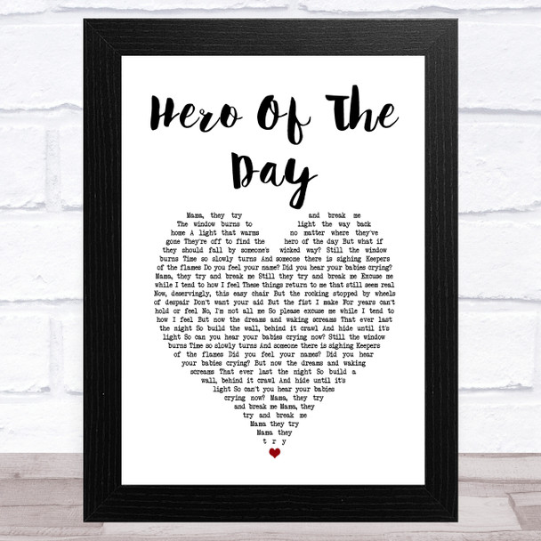 Metallica Hero Of The Day White Heart Song Lyric Art Print