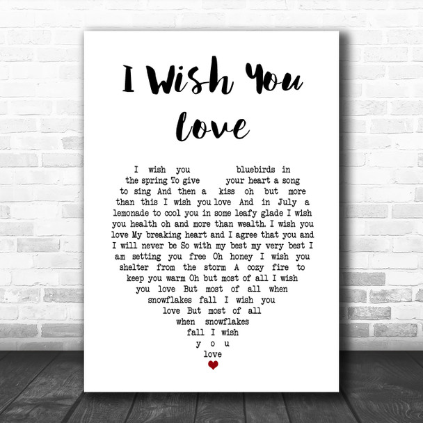 Sam Cooke I Wish You Love White Heart Song Lyric Art Print