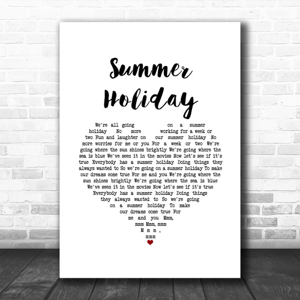 Cliff Richard Summer Holiday White Heart Song Lyric Art Print
