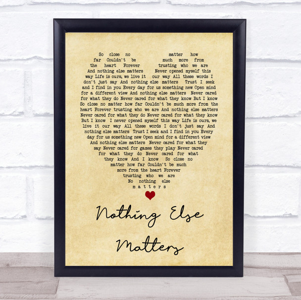 Nothing Else Matters Metallica Vintage Heart Song Lyric Music Wall Art Print