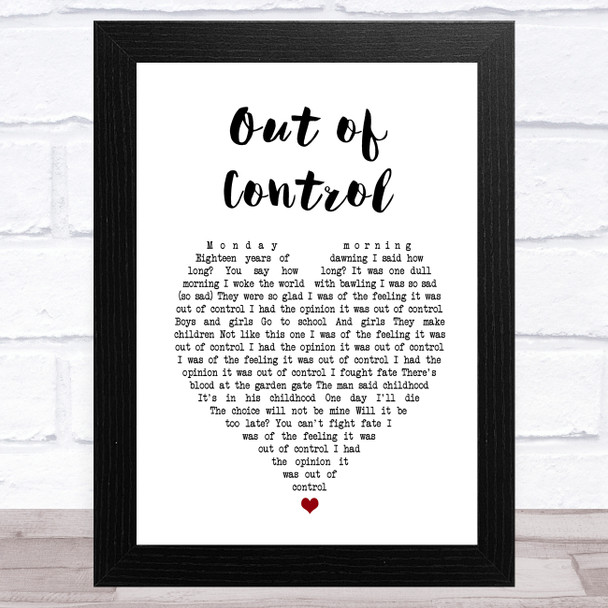 U2 Out of Control White Heart Song Lyric Art Print