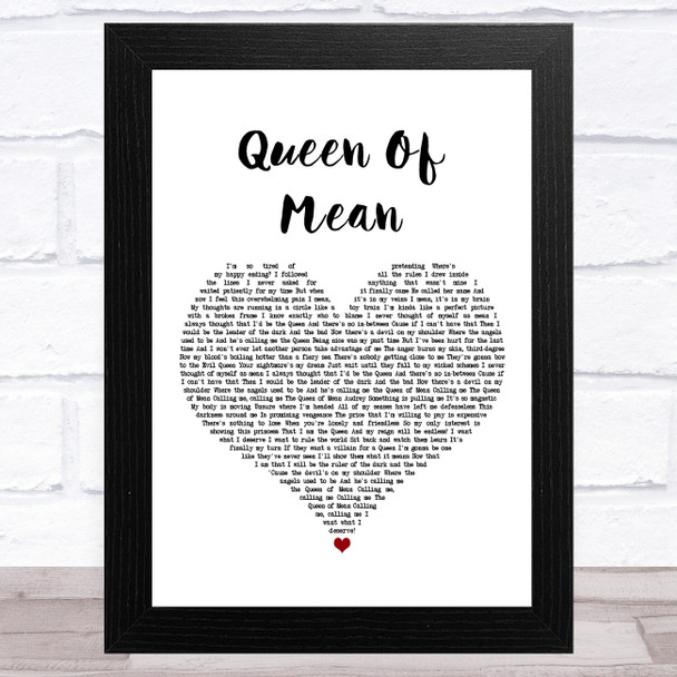 Sarah Jeffery Queen Of Mean White Heart Song Lyric Art Print