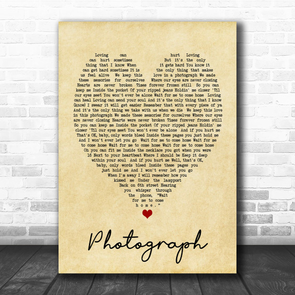 Photograph Ed Sheeran Vintage Heart Song Lyric Music Wall Art Print