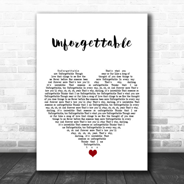 Sia Unforgettable White Heart Song Lyric Art Print