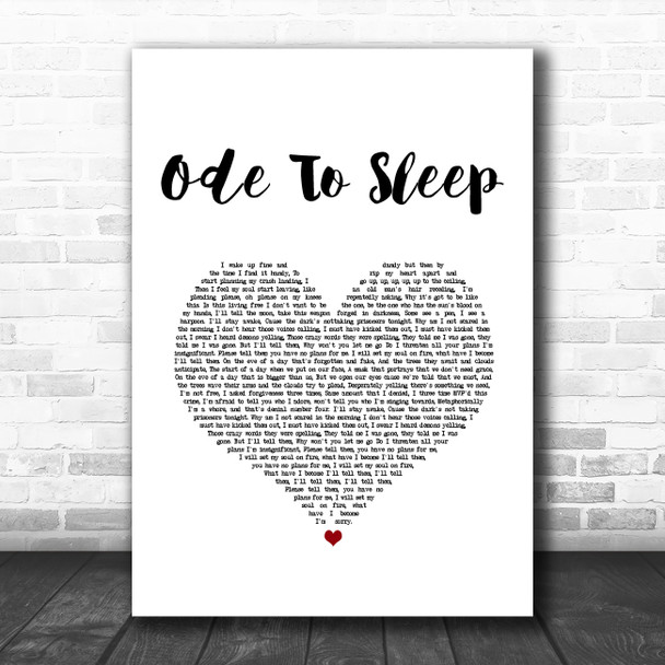 Twenty One Pilots Ode To Sleep White Heart Song Lyric Art Print