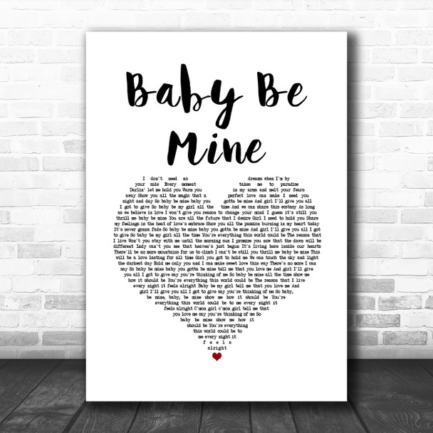 Michael Jackson Baby Be Mine White Heart Song Lyric Art Print