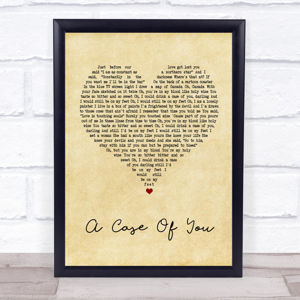 Joni Mitchell A Case Of You Vintage Heart Song Lyric Music Wall Art Print