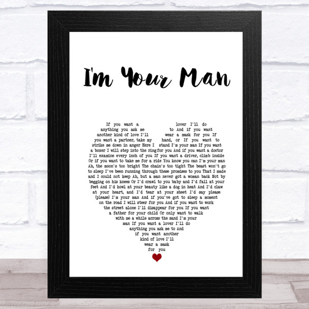 Leonard Cohen I'm Your Man White Heart Song Lyric Art Print