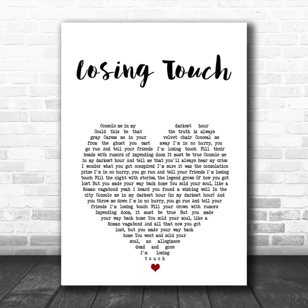 The Killers Losing Touch White Heart Song Lyric Art Print
