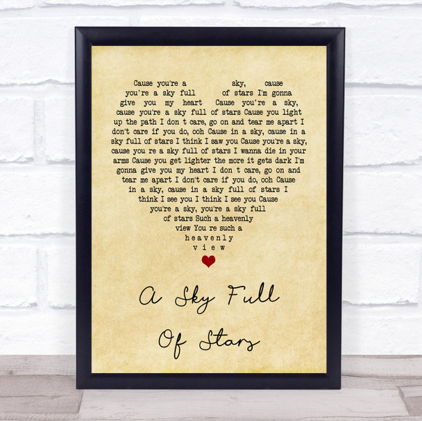 Coldplay A Sky Full Of Stars Vintage Heart Song Lyric Music Wall Art Print