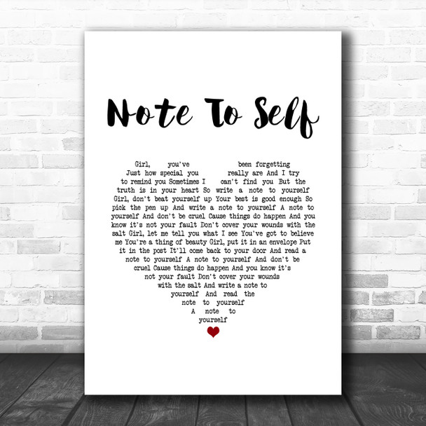 Jake Bugg Note To Self White Heart Song Lyric Art Print