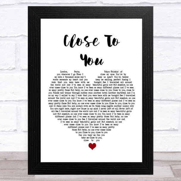 JLS Close To You White Heart Song Lyric Art Print