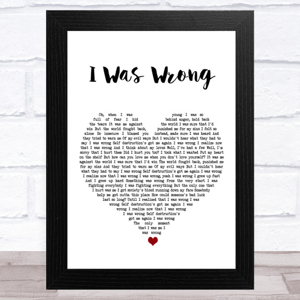 Social Distortion I Was Wrong White Heart Song Lyric Art Print