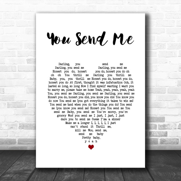 Aretha Franklin You Send Me White Heart Song Lyric Art Print