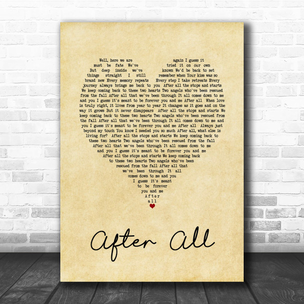 Cher After All Vintage Heart Song Lyric Music Wall Art Print
