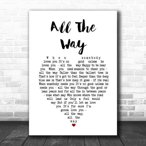 Billie Holiday All The Way White Heart Song Lyric Art Print
