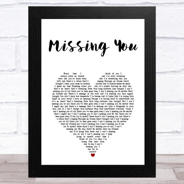John Waite Missing You White Heart Song Lyric Art Print