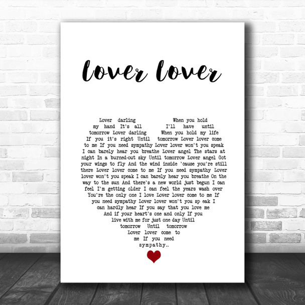 James iha Lover Lover White Heart Song Lyric Art Print